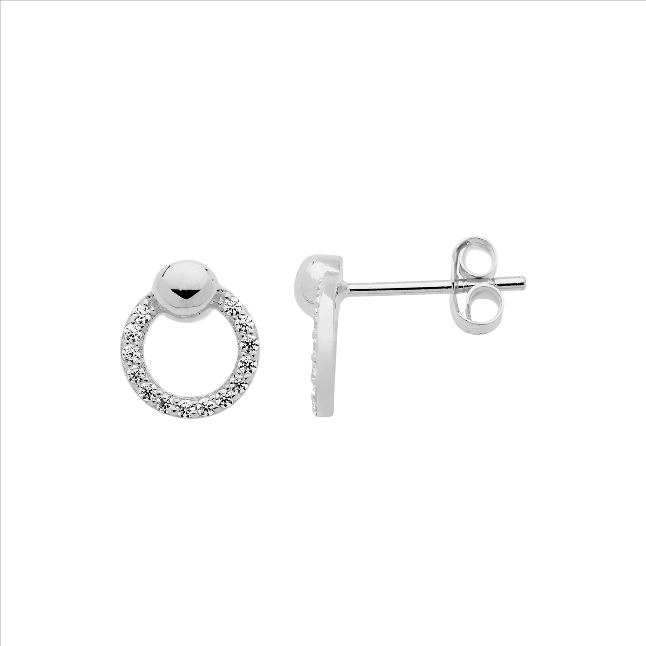 Sterling silver 9mm Circle CZ set studs