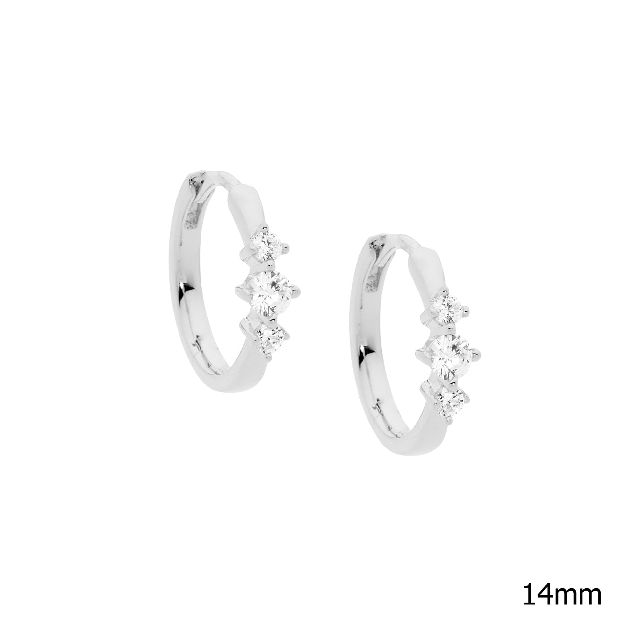 Sterling silver, CZ set 14mm Hoops