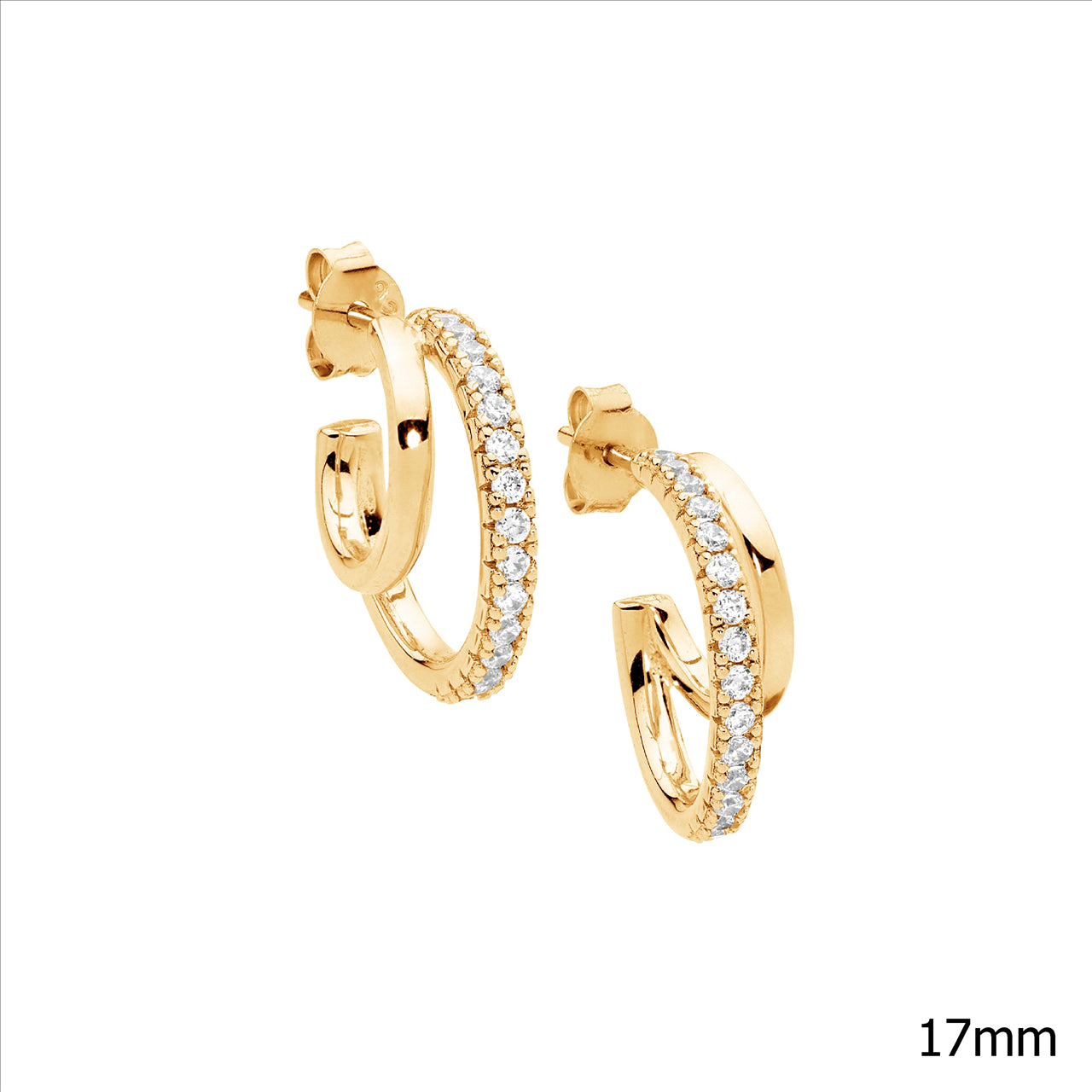 Gold plated, CZ set double hoop earrings