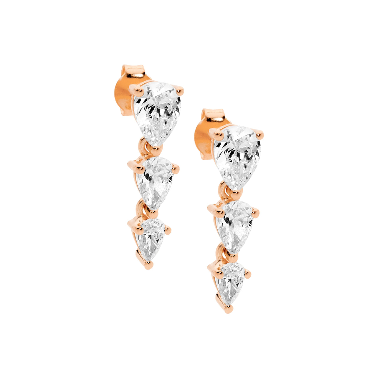 Rose gold, CZ set dorp earrings