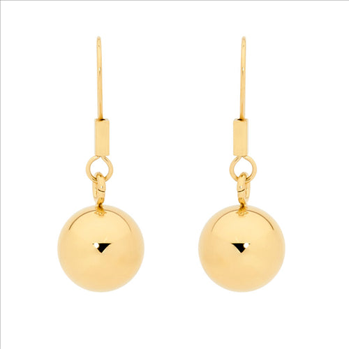 Stainless steel, gold plated ball drop earrings