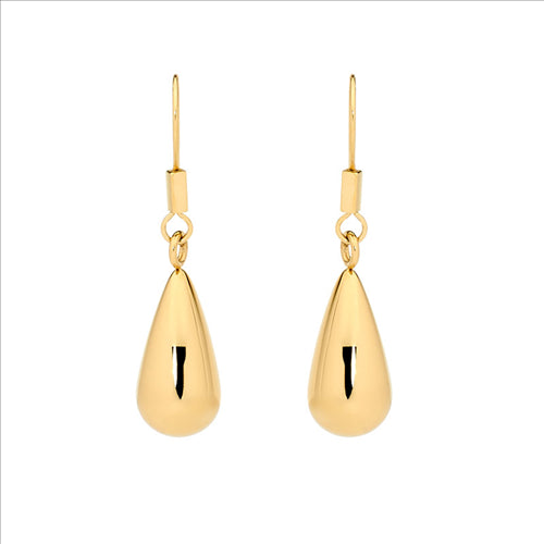 Stainless steel, gold plated, tear drop earrings