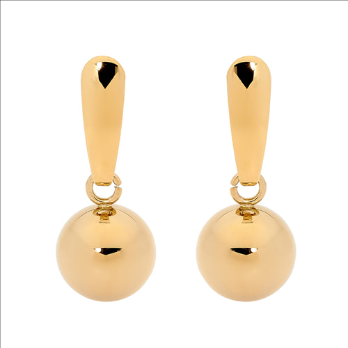 Stainless steel gold plated ball drop earrings