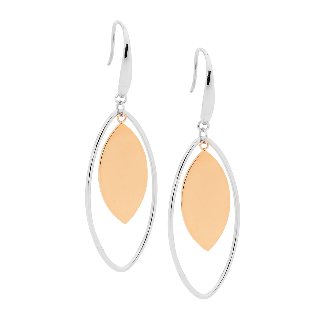 Stainless steel two toned drop earrings.