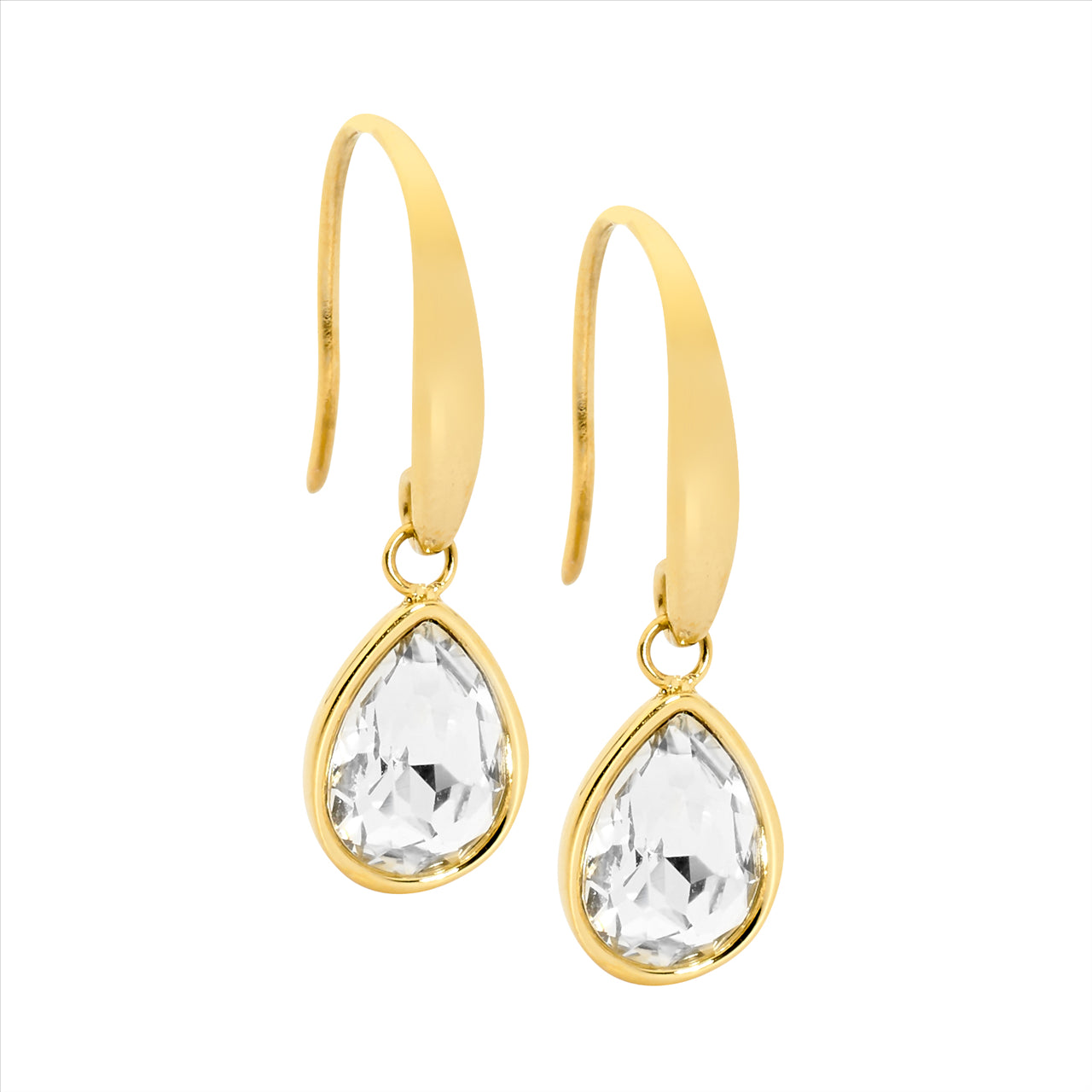 Stainless steel gold plated, hook glass set earrings