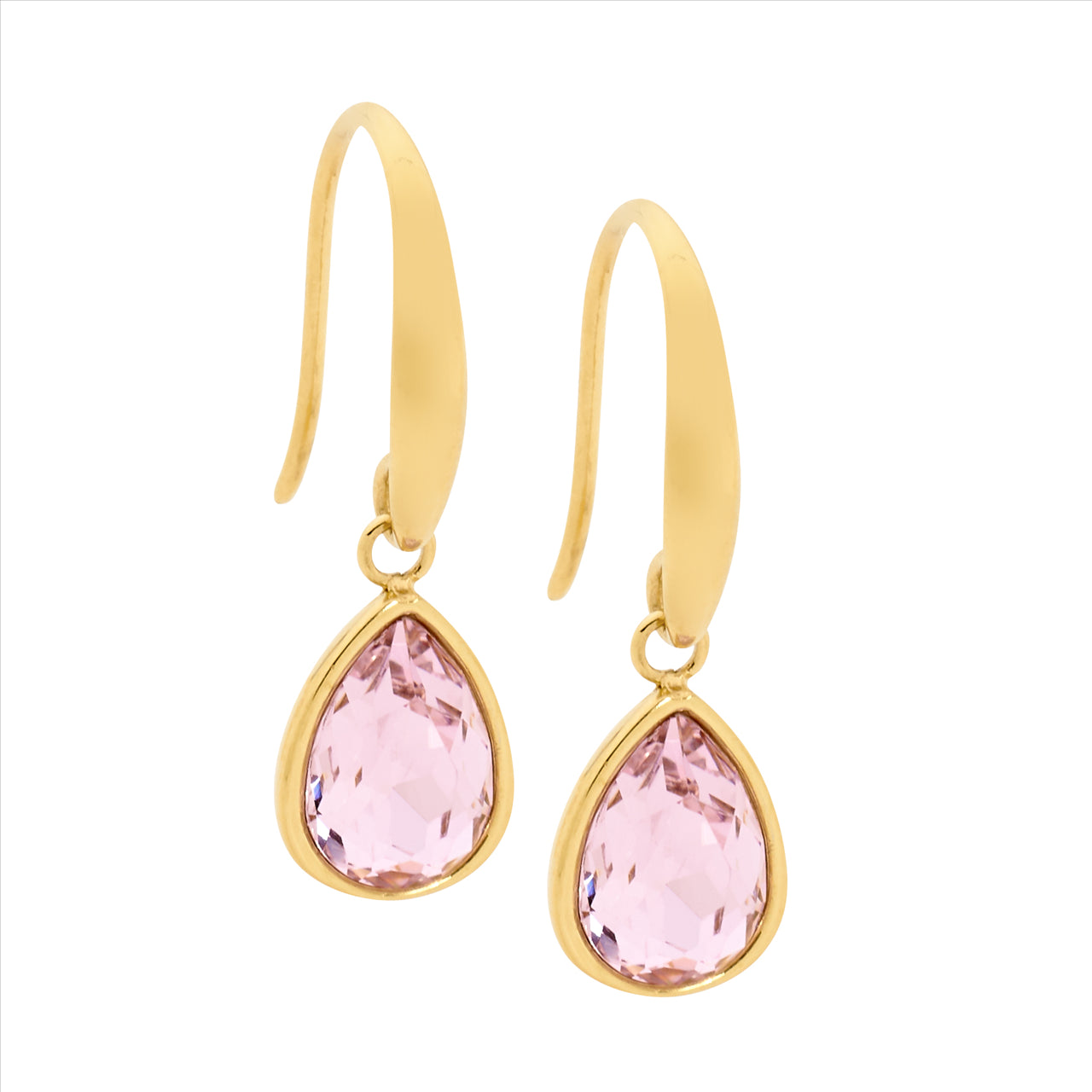Stainless steel, yellow gold plated, pink crystal