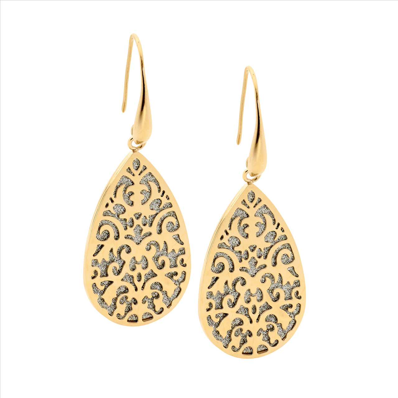 Stainless steel GP glitter backing drop earrings