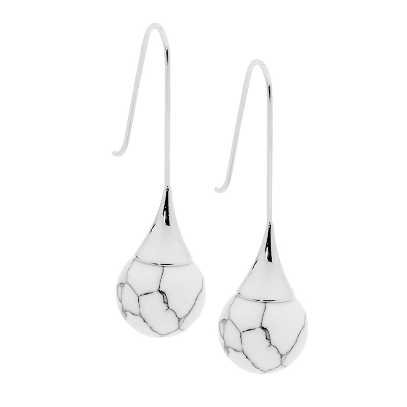 Stainless steel Howlite large hook earrings
