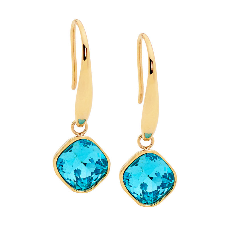 Stainless gold plated, Teal crystal drops