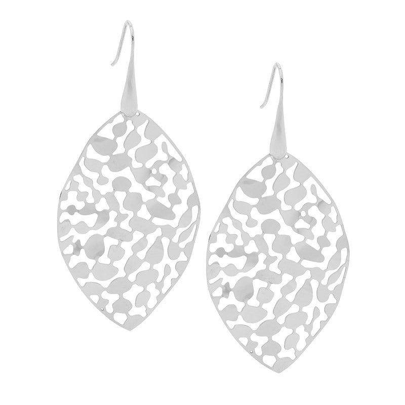 Stainless steel, filligree style, large drop, hook earrings.