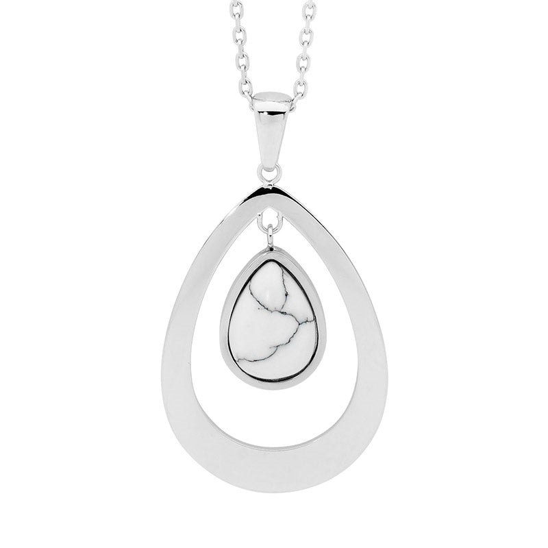 Stainless steel, Howlite open circle oval pendant