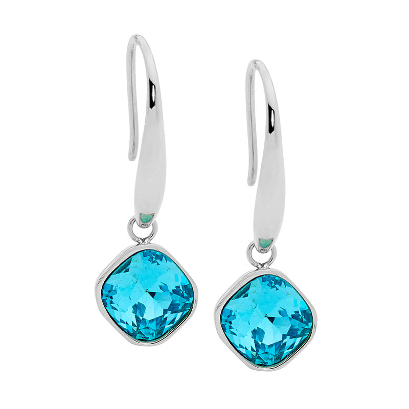Stainless Mint blue crystal drop earrings