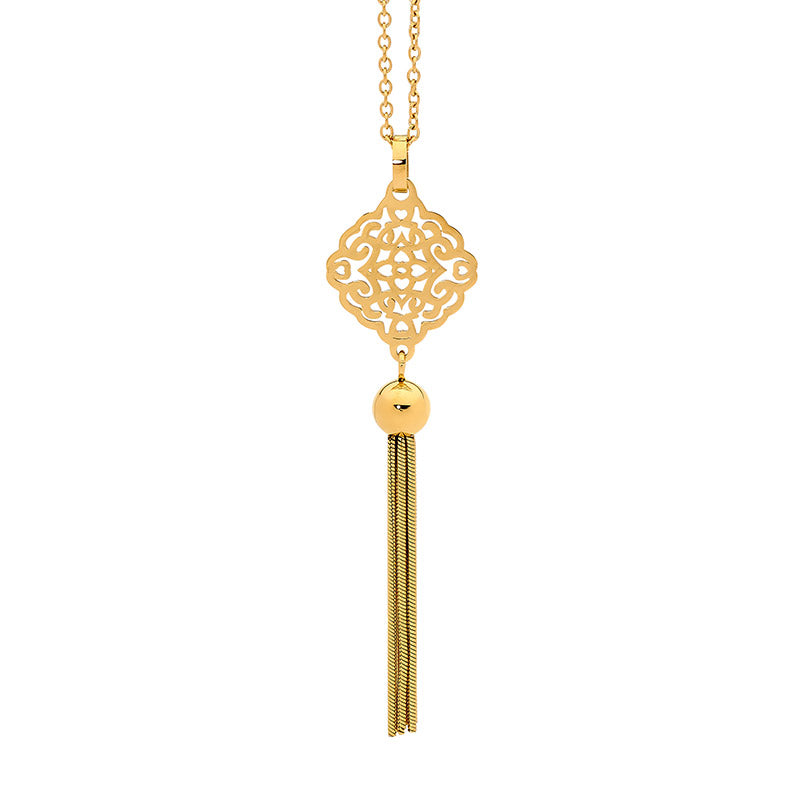 Stainless tassel gold plated pendant and chain