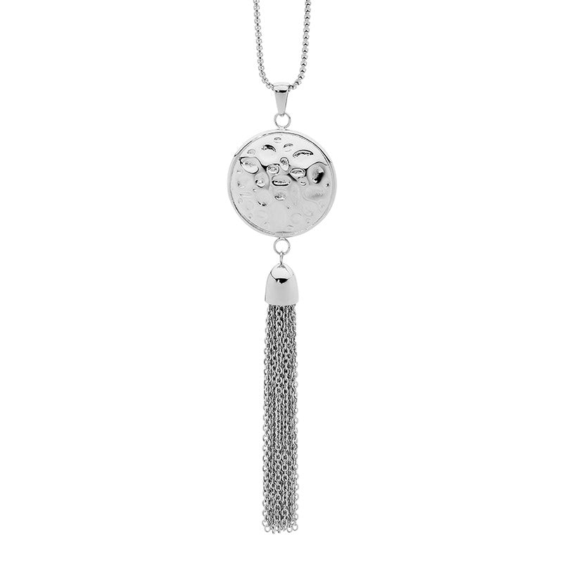 Stainless steel tassel pendant with hollow ball, and chain.