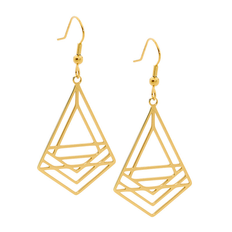 Stainless gold plated geometric shaped earring drops