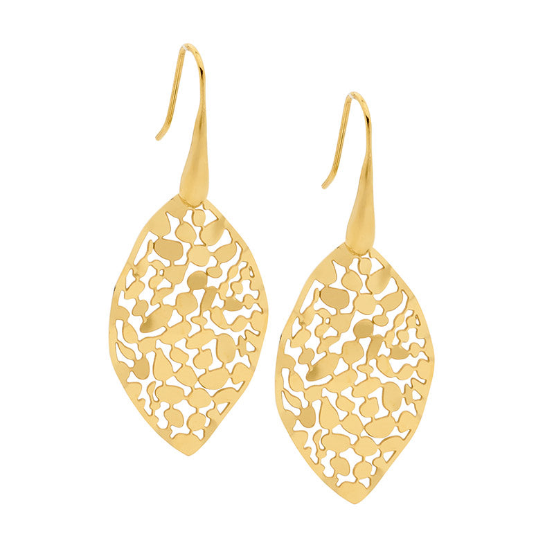 Stainless steel, gold plated, large filligree hook earrings