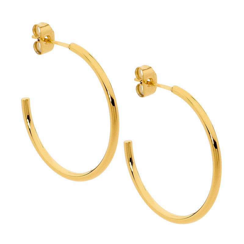 Stainless steel Gold plated Hoops 30mm