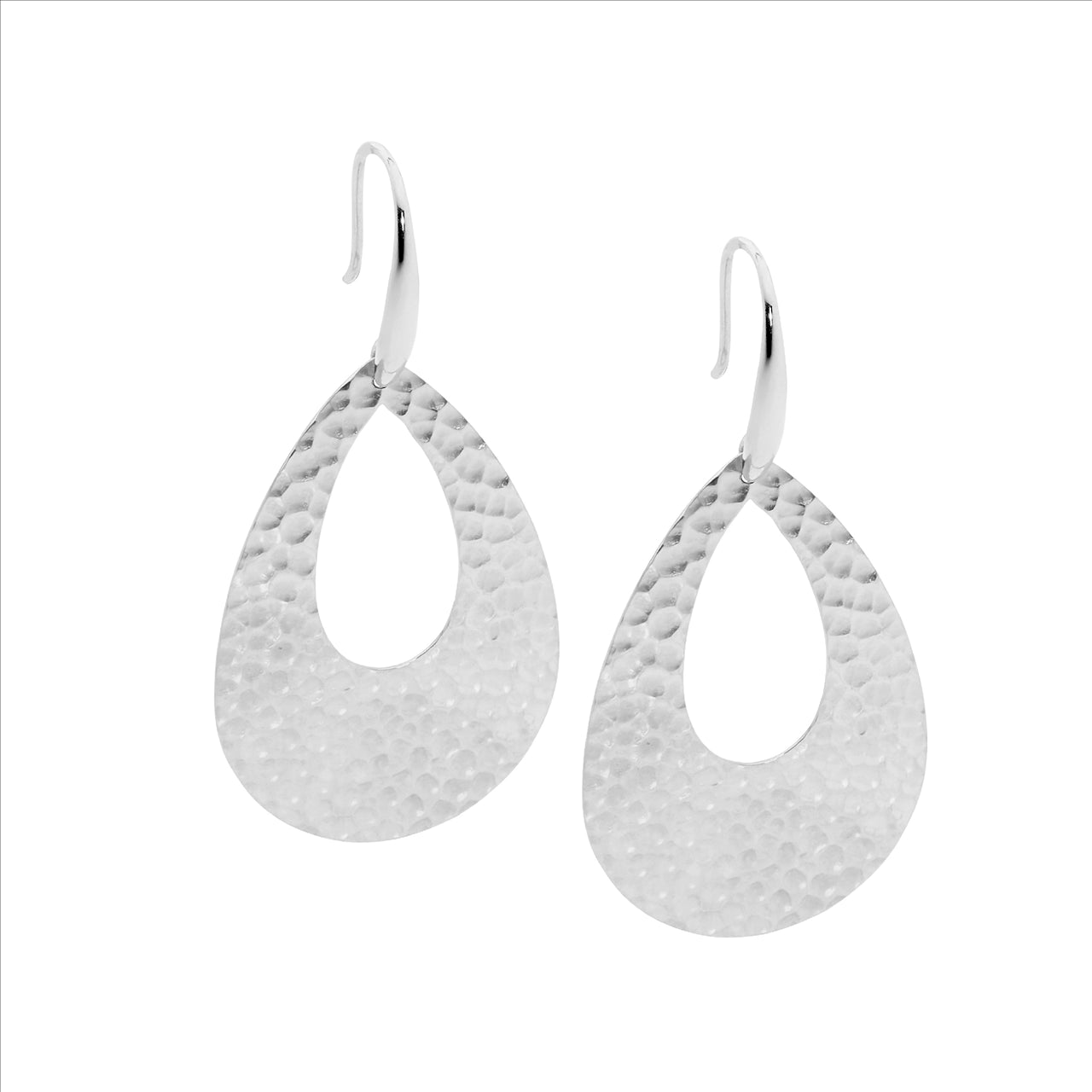 Stainless steel hammered open tear drop earrings