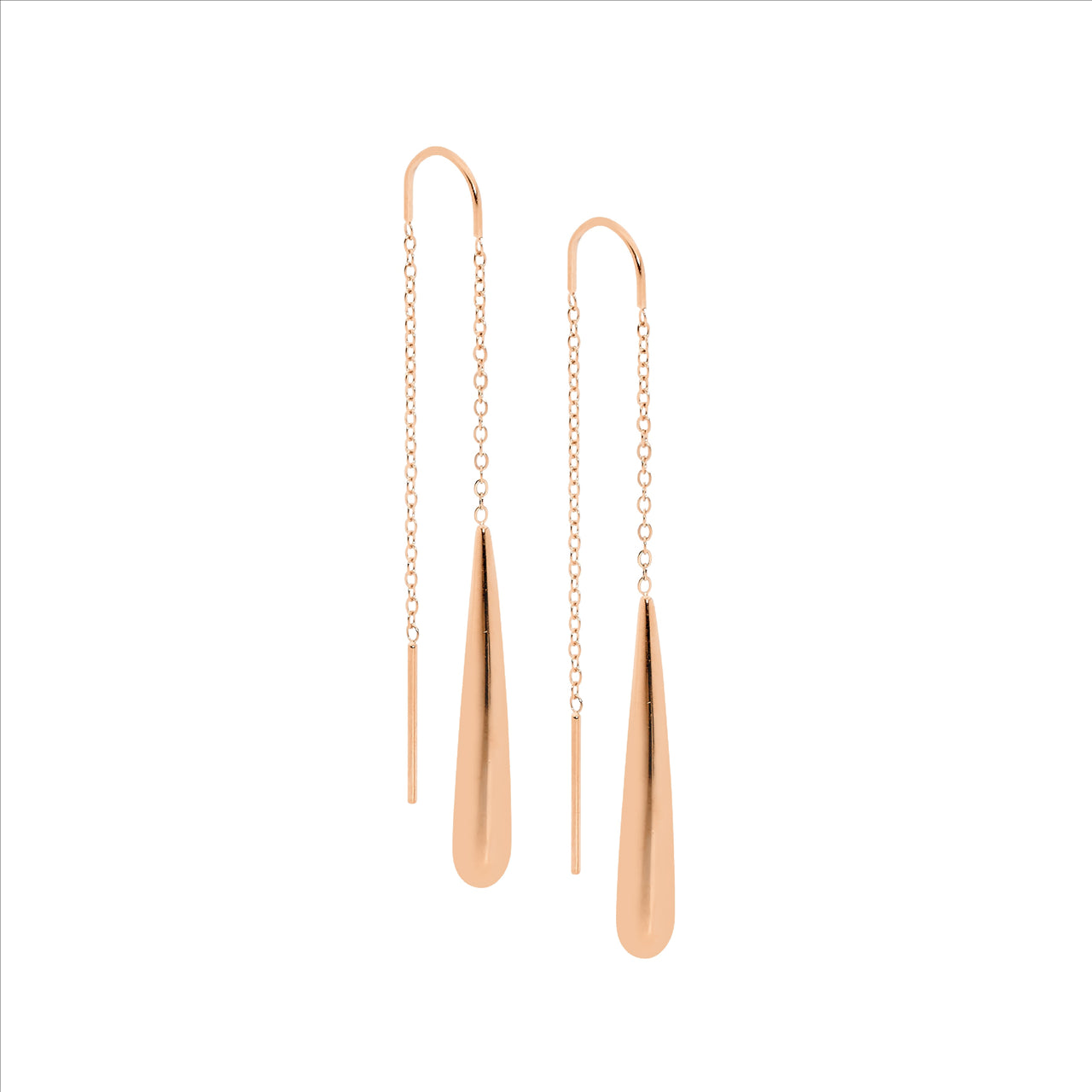 Stainless Steel Drop Tear Thread Earrings w/ Rose Gold IP Plating