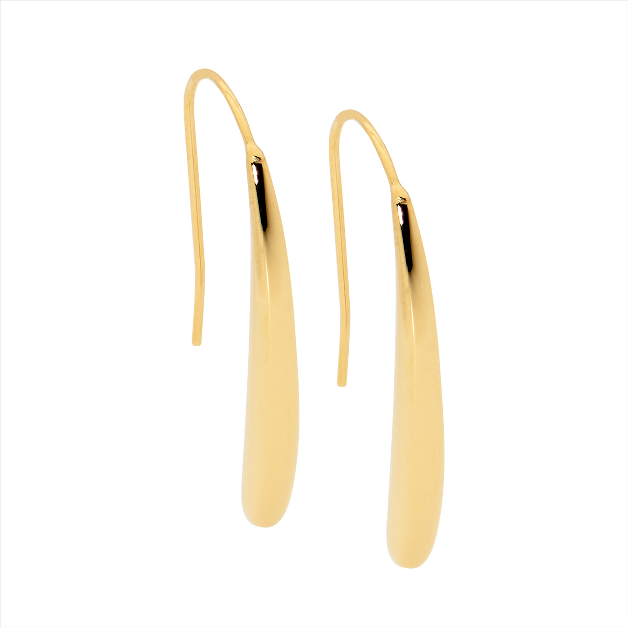 Stainless Steel 34mm Long Tear Drop Earrings w/ Gold IP Plating