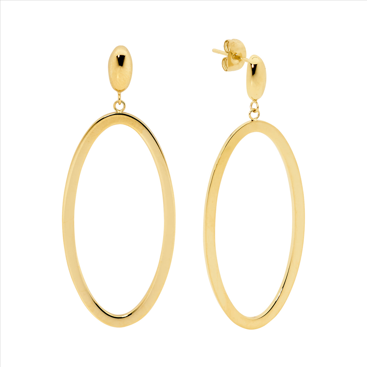 Stainless Steel 43mm open oval drop earrings & gold IP plating