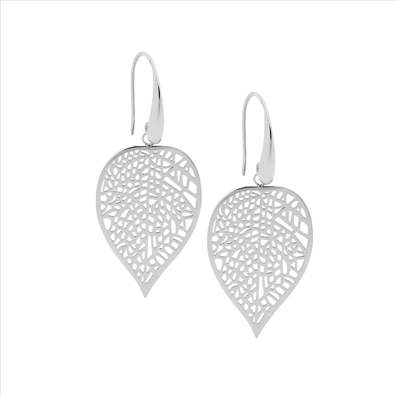 Stainless steel leaf drop earrings