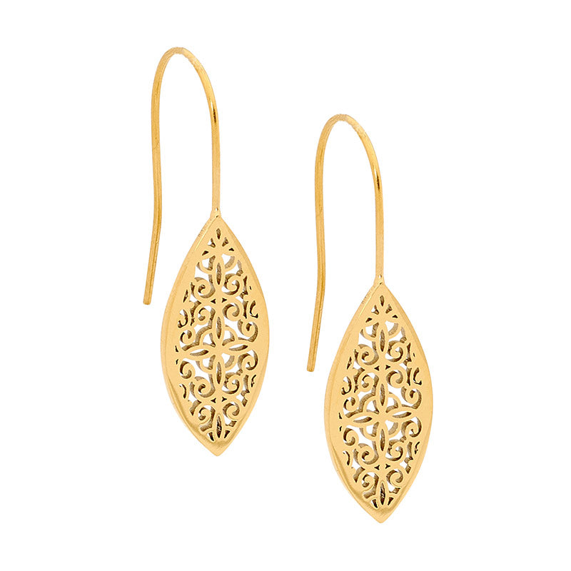 Stainless steel gold pated filligree small drop earrings