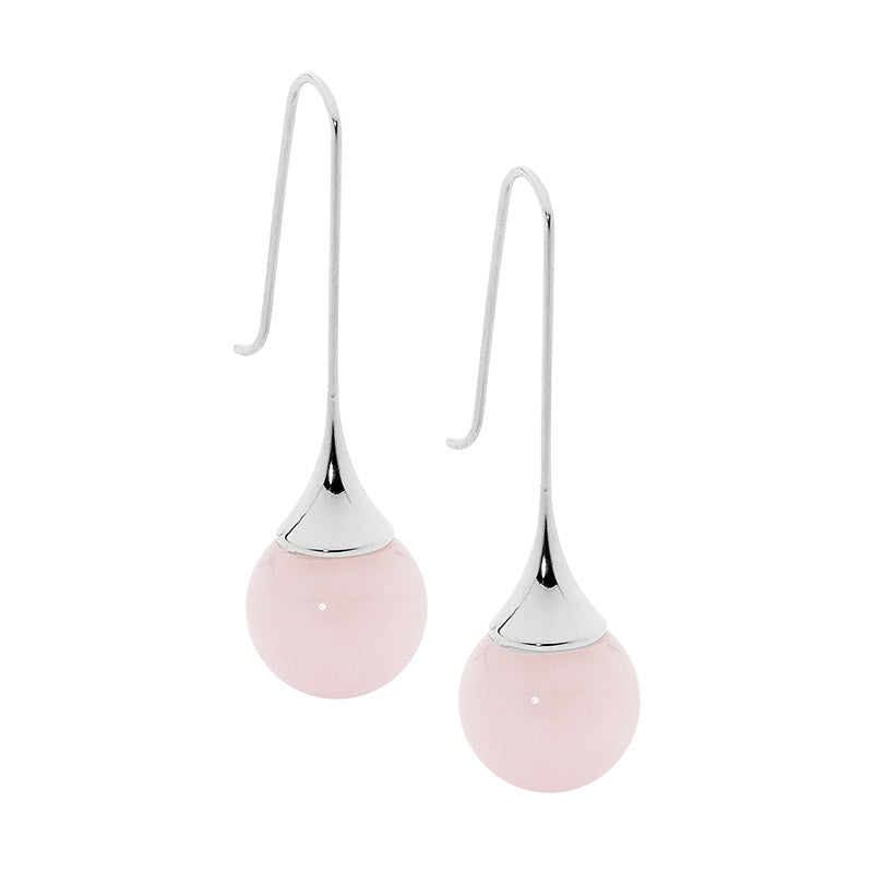Stailness steel long drop earrings w Rose Quartz