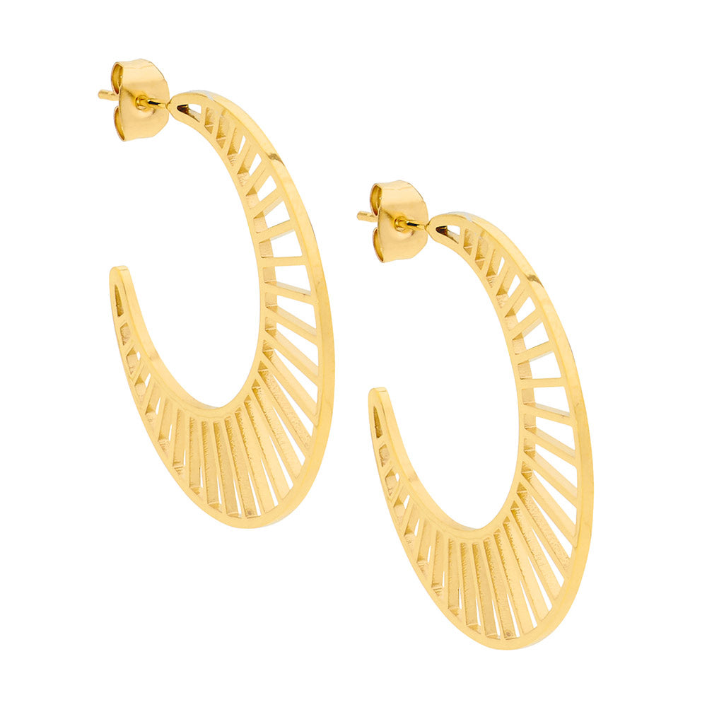 Stainless steel 3.5cm hoop earrings, open line feature w/gold IP plating
