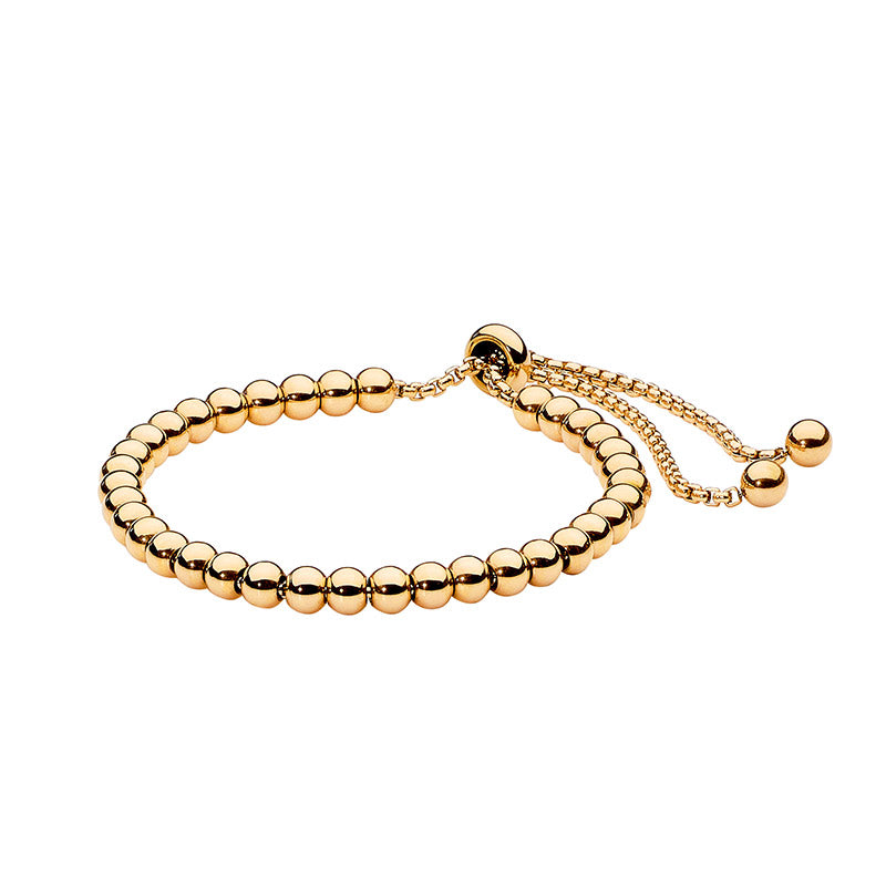 Stainless Steel 5mm Ball Bracelet w/ Slider Close & Gold IP Plating