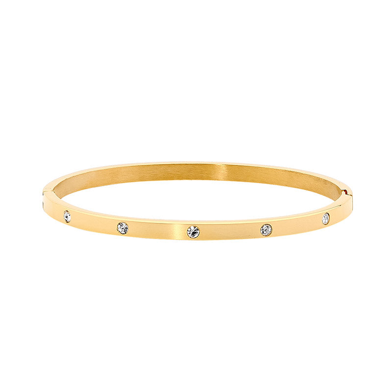 Gold plated, hinged CZ bangle