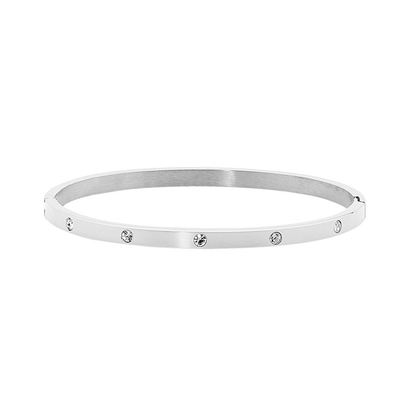 Stainless steel hinged stone set bangle