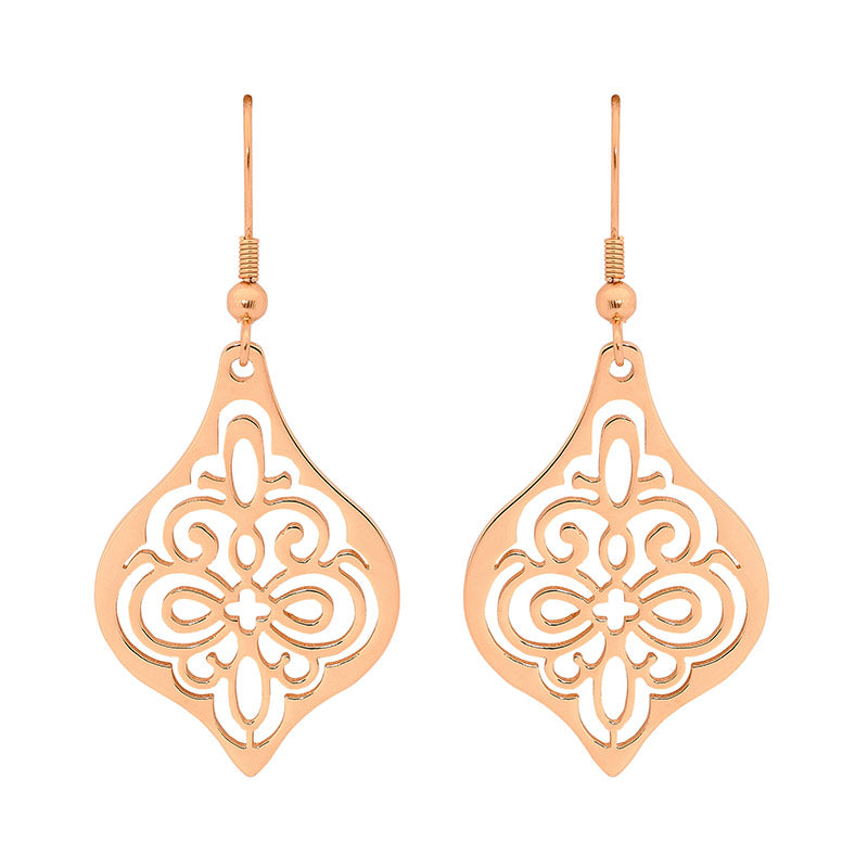 Stainless steel rose gold plated, filligree earrings