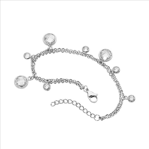 Stainless steel bracelet with clear crystal charms.