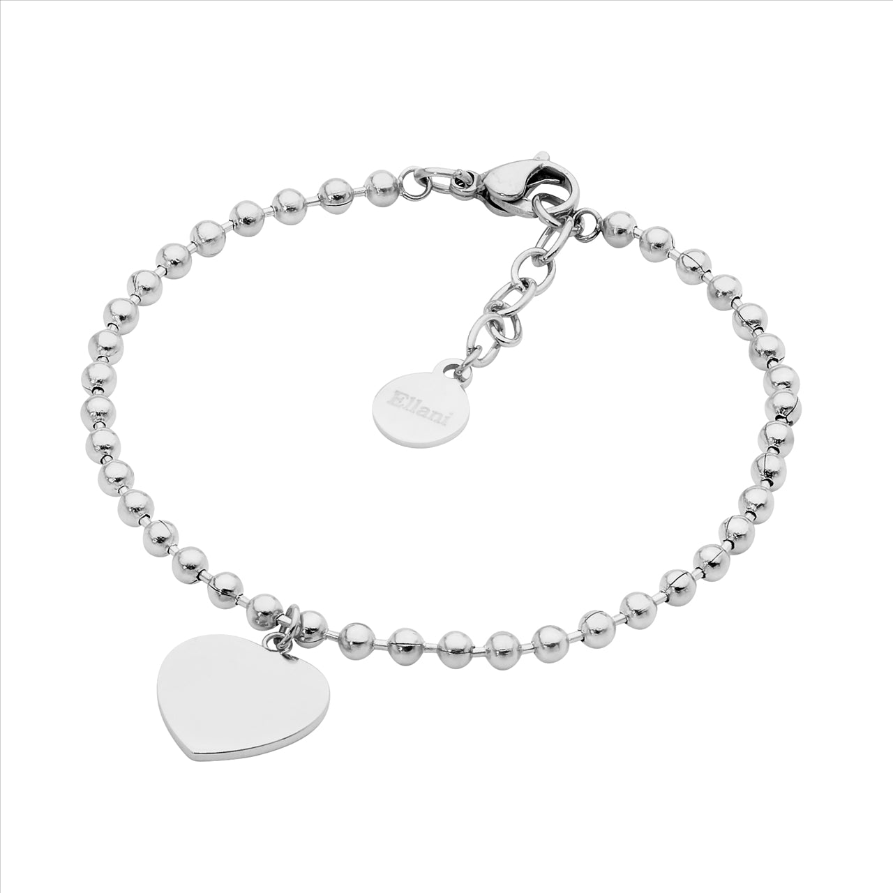 Stainless Steel 18cm Ball Chain Bracelet w/ Flat Heart