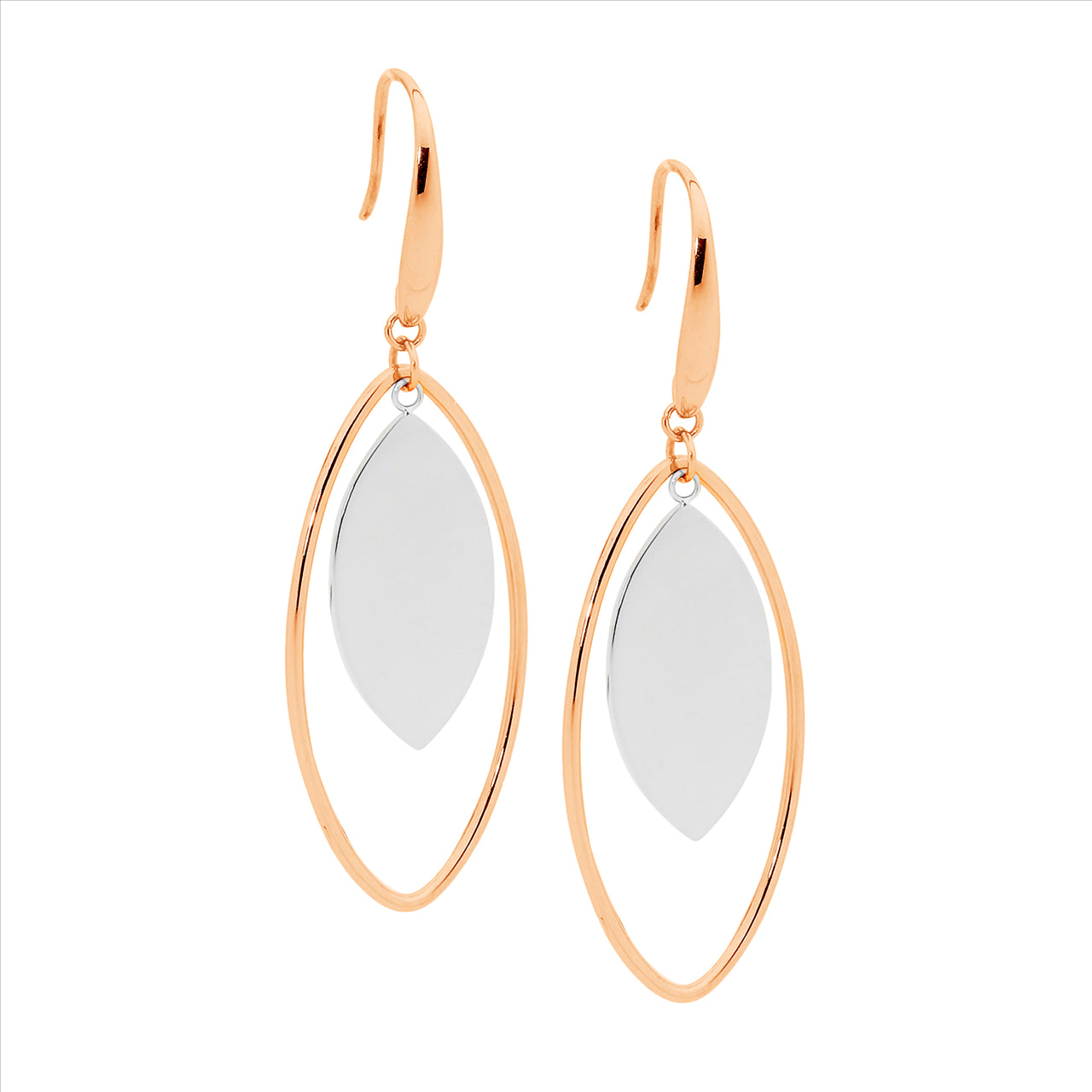 Stainless Steel Open Tear Drop in Rose Gold IP Plating w/steel solid cntre