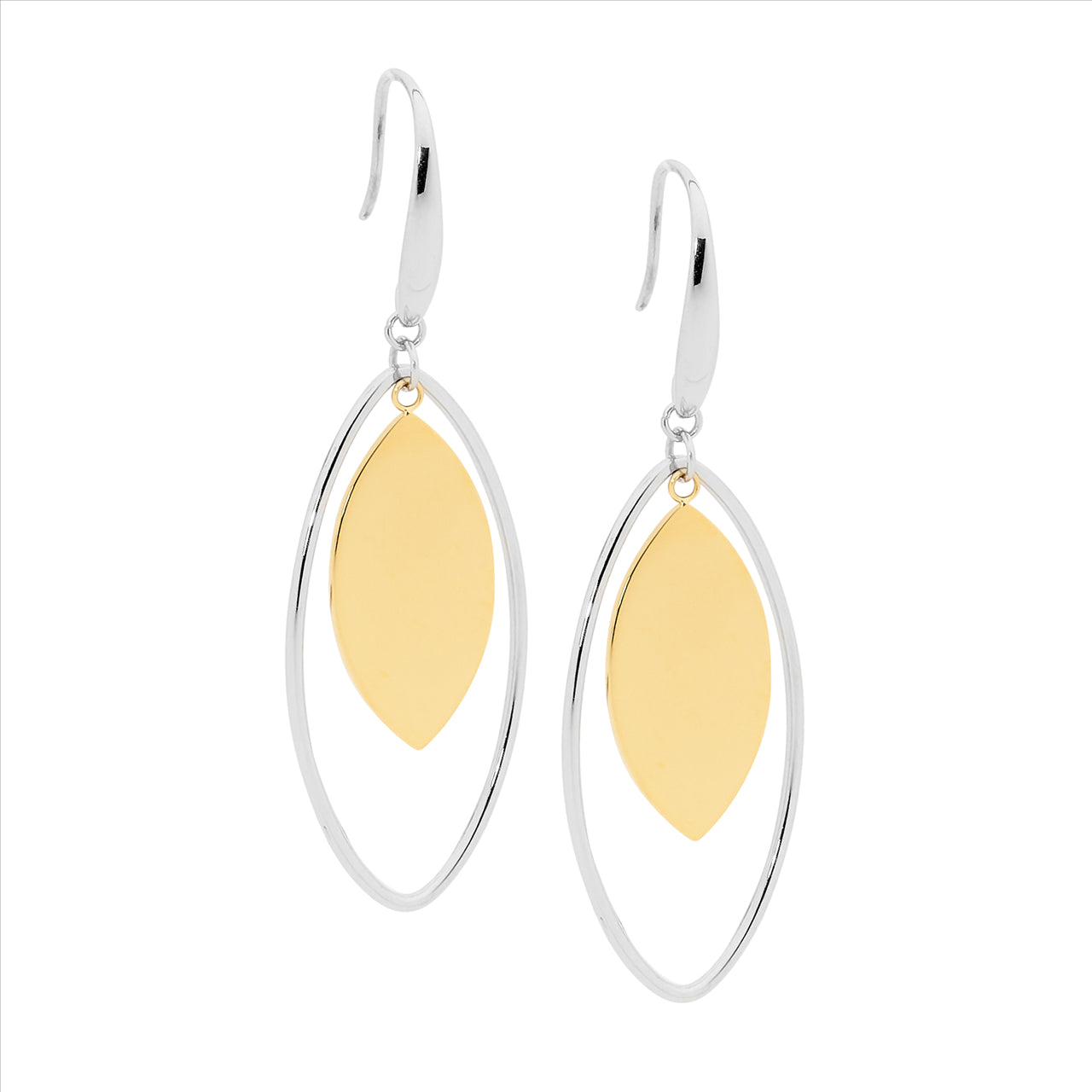 Stainless steel drop earrings with Gold plated centre