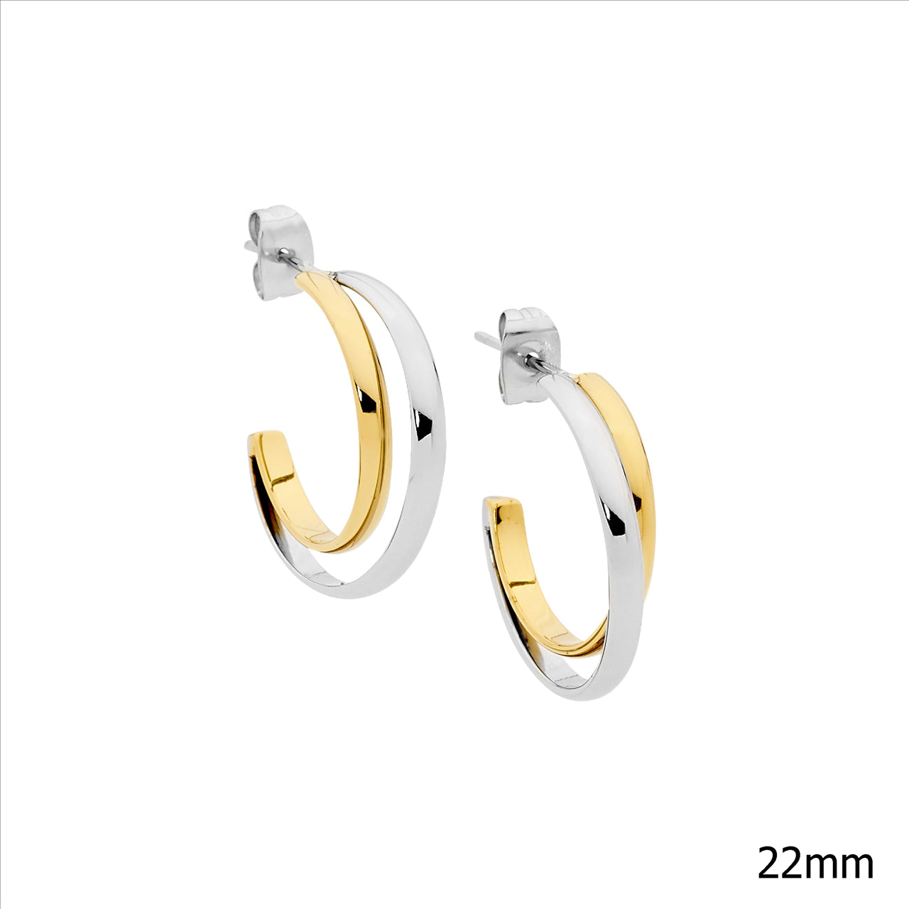 Stainless steel 22mm dbl row hoop earrings w/ gold IP plating x 1 hoop