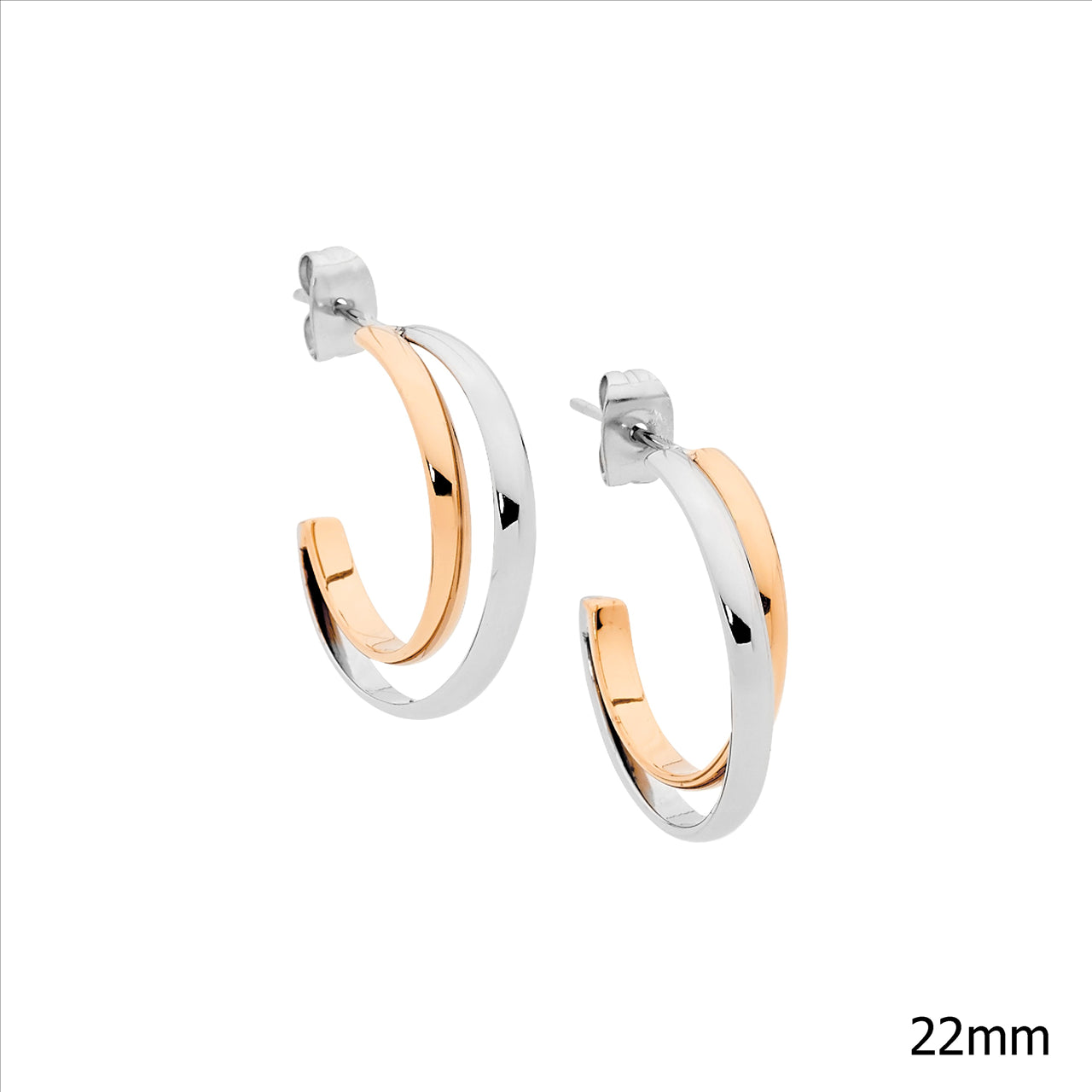Stainless steel 22mm dbl row hoop earrings w/ rose gold IP plating x 1 hoop
