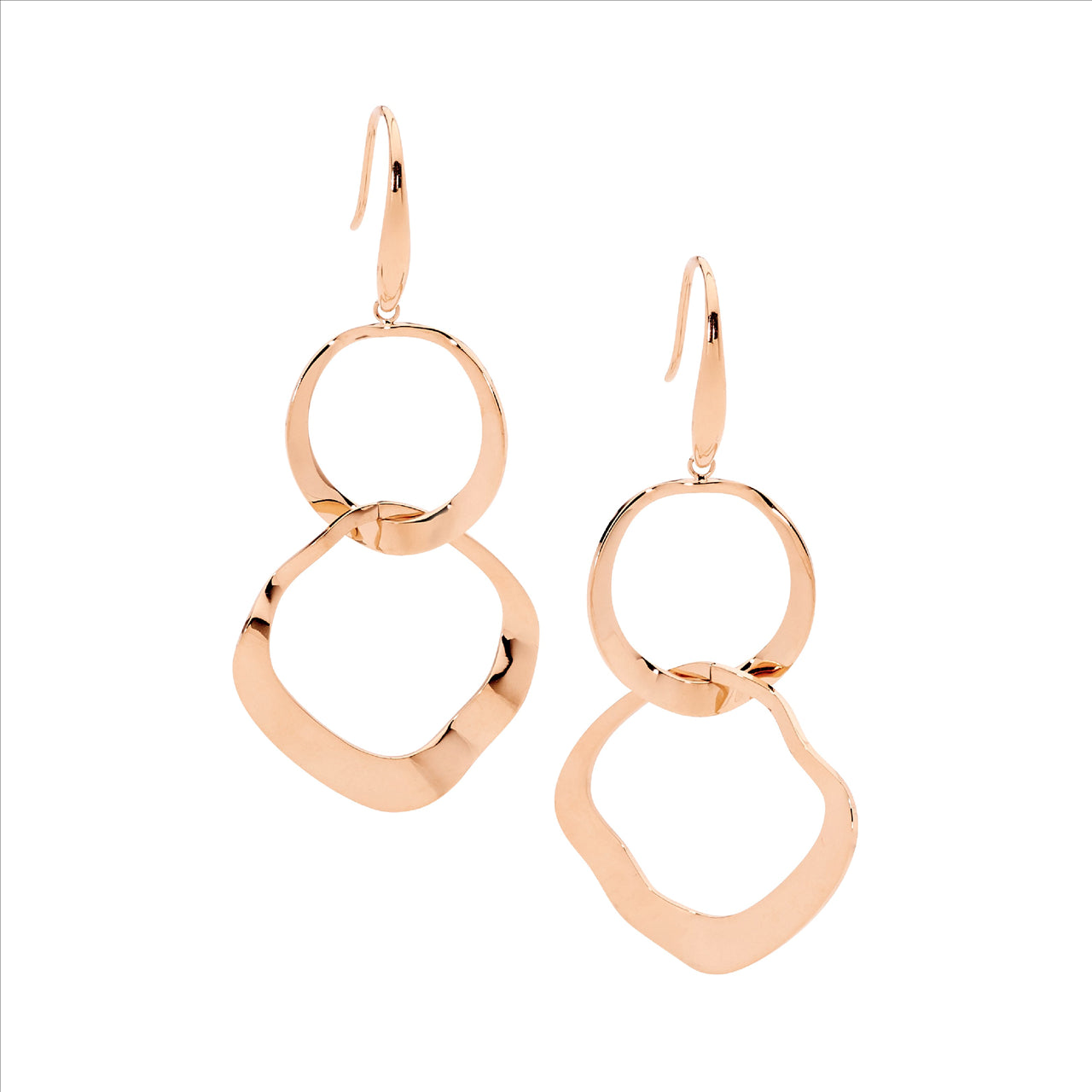 Stainless steel dbl circle earrings w/rose gold IP plating