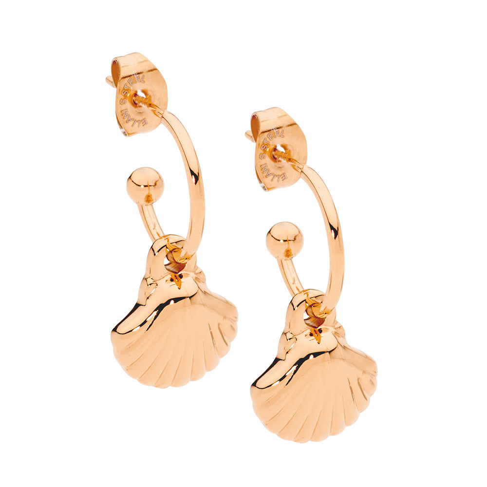 Stainless steel 12mm hoop earrings with shell drop & rose gold IP plating