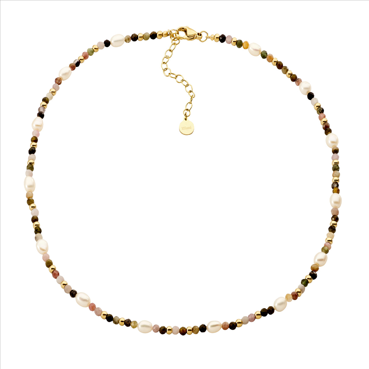 Stainless steel tourmaline & freshwater pearl 40cm necklace