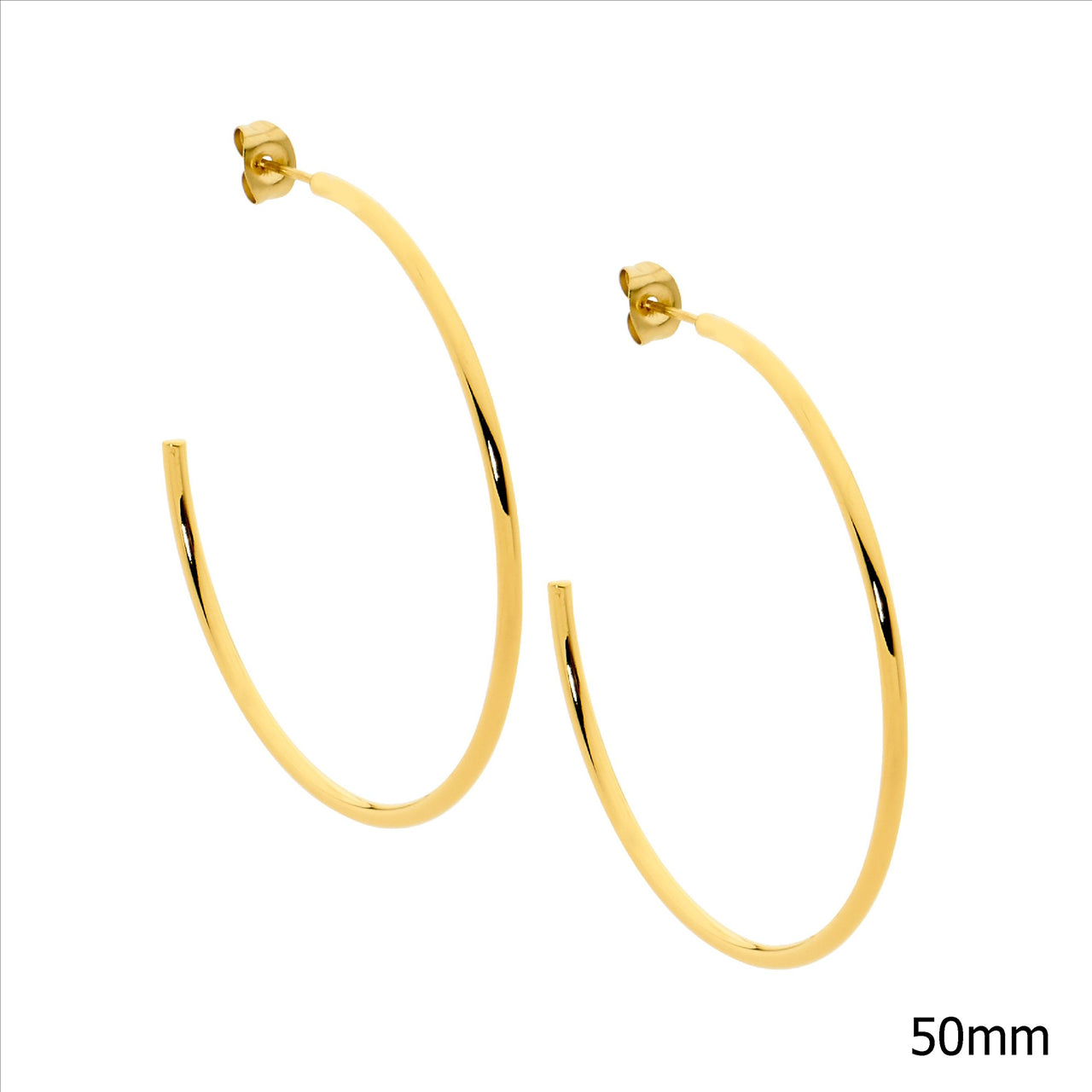 Stainless Steel 50mm Hoop Earrings w/ Gold IP Plating