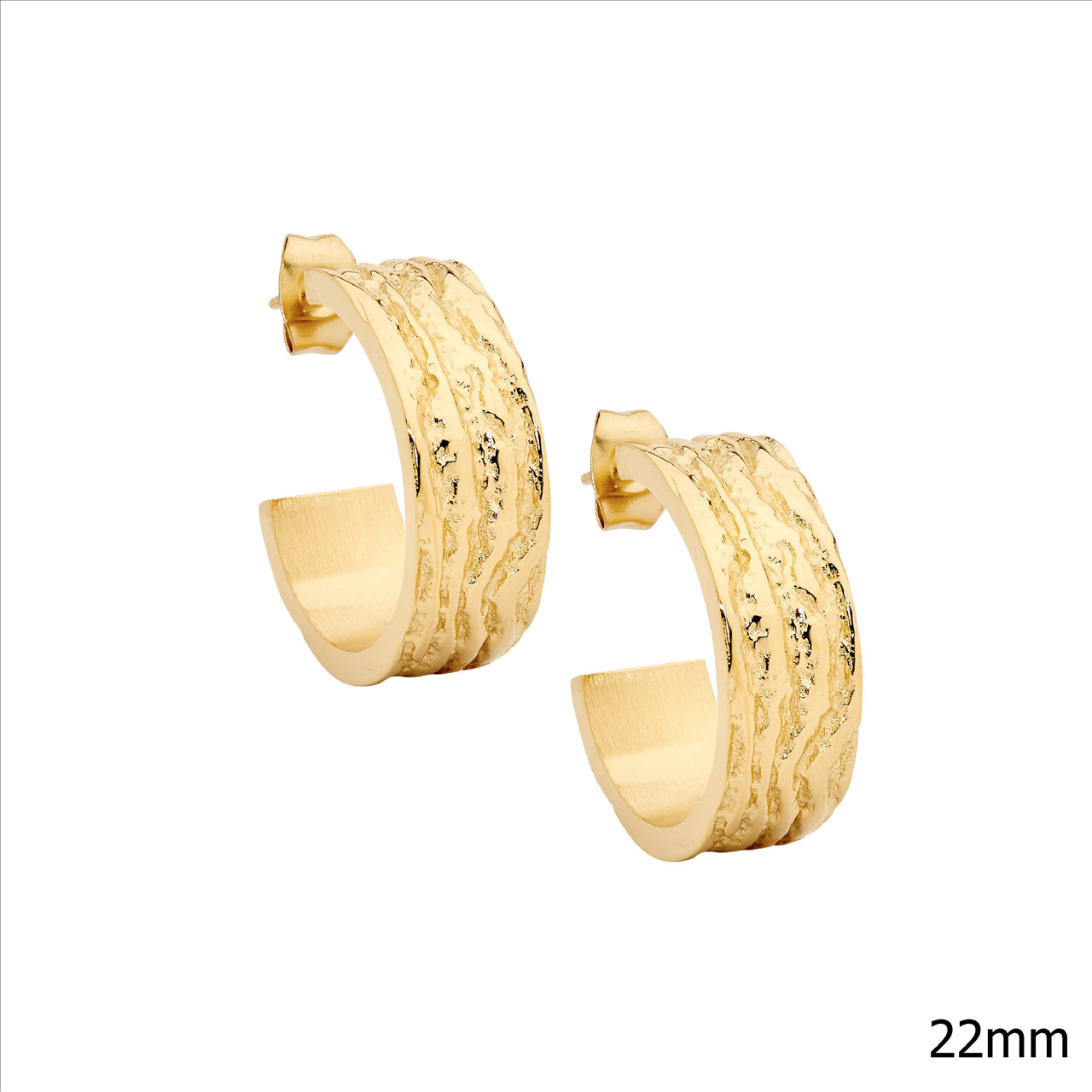 Stainless steel wave feature 22mm hoop earrings, gold IP plated